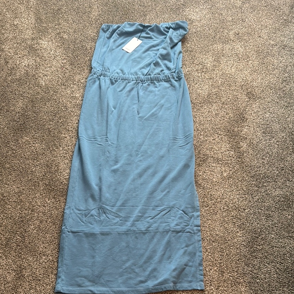 Blue Strapless Maxi Dress with side slit